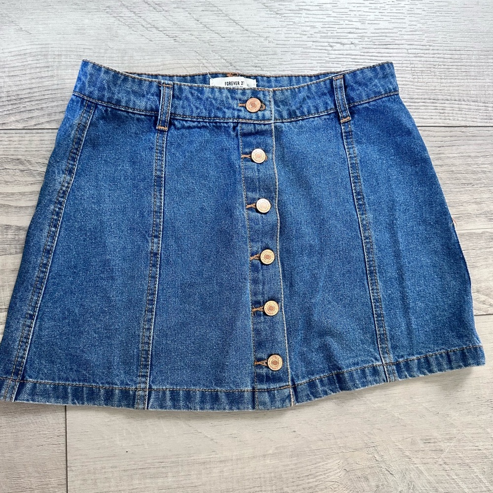 Forever 21 Denim A-line Mini Skirt Casual